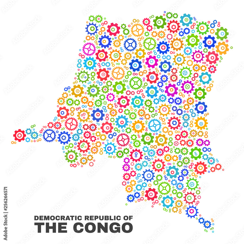 Mosaic technical Democratic Republic of the Congo map isolated on a white background. Vector geographic abstraction in different colors. Mosaic technical Democratic Republic of the Congo map isolated on a white background. Vector geographic abstraction in different colors.