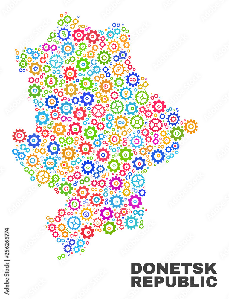Mosaic technical Donetsk Republic map isolated on a white background. Vector geographic abstraction in different colors. Mosaic technical Donetsk Republic map isolated on a white background. Vector geographic abstraction in different colors.