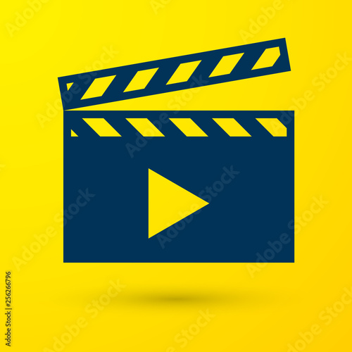 Blue Movie clapper icon isolated on yellow background. Film clapper board icon. Clapperboard sign. Cinema production or media industry concept. Vector Illustration