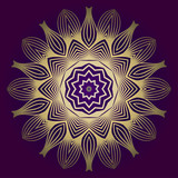 Pattern Of Mandala. Vector Illustration. Modern Decorative Floral Color Mandala. Decorative Cicle Ornament. Floral Design. Purple gold color