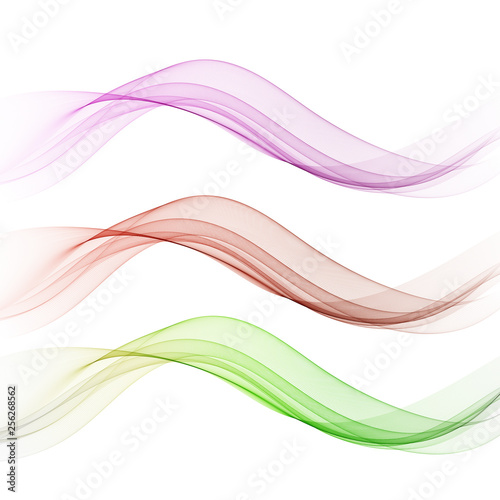 Set of colored elegant waves on a white background. Design element, brochure template