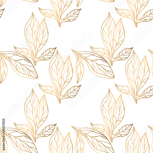 Seamless pattern with golden floral elements