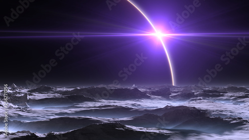 A view of alien planet from the moon, space background