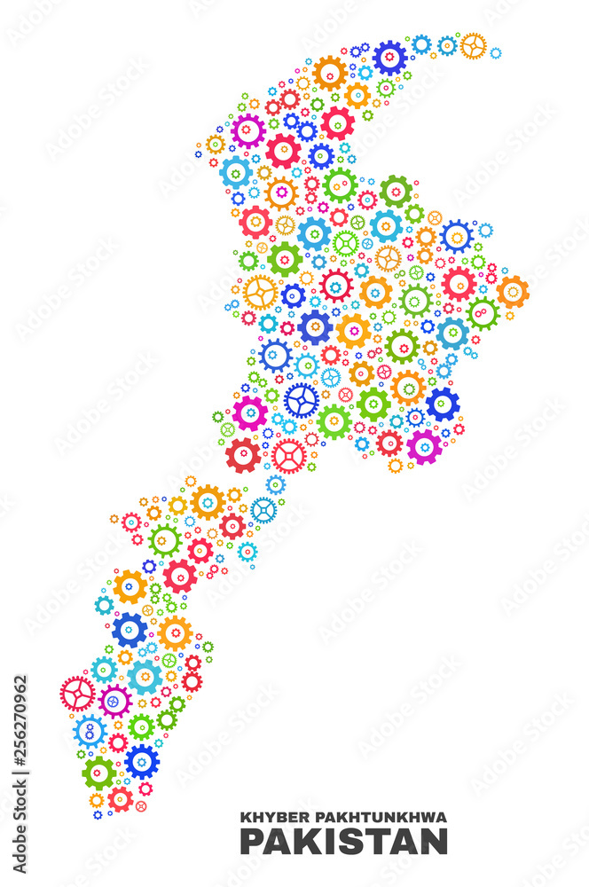 Mosaic technical Khyber Pakhtunkhwa Province map isolated on a white background. Vector geographic abstraction in different colors. Mosaic technical Khyber Pakhtunkhwa Province map isolated on a white background. Vector geographic abstraction in different colors.