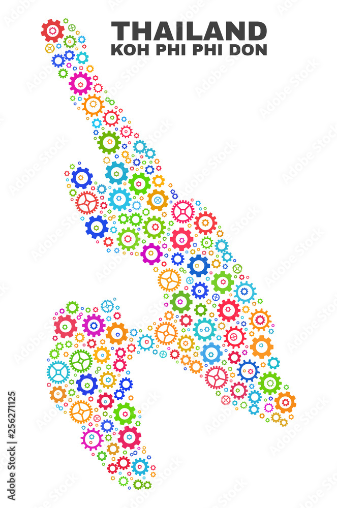 Mosaic technical Koh Phi Don map isolated on a white background. Vector geographic abstraction in different colors. Mosaic technical Koh Phi Don map isolated on a white background. Vector geographic abstraction in different colors.