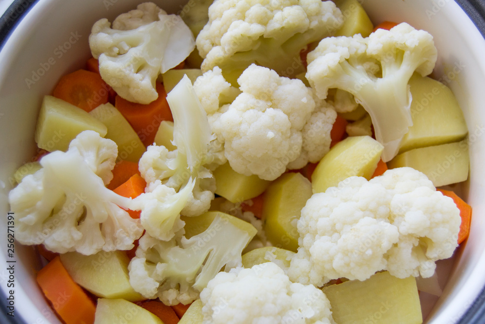 Tasty cauliflower and steamed carrots