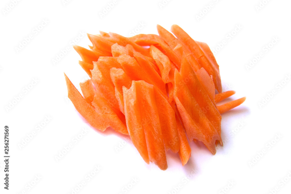Fresh carrot sliced by wave on white background