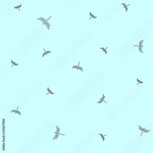 Minimalist seamless pattern. Flying dragonflies. Vector illustration
