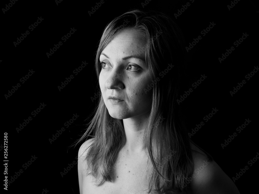 Young Woman Showing Expresion Black & White Isolated