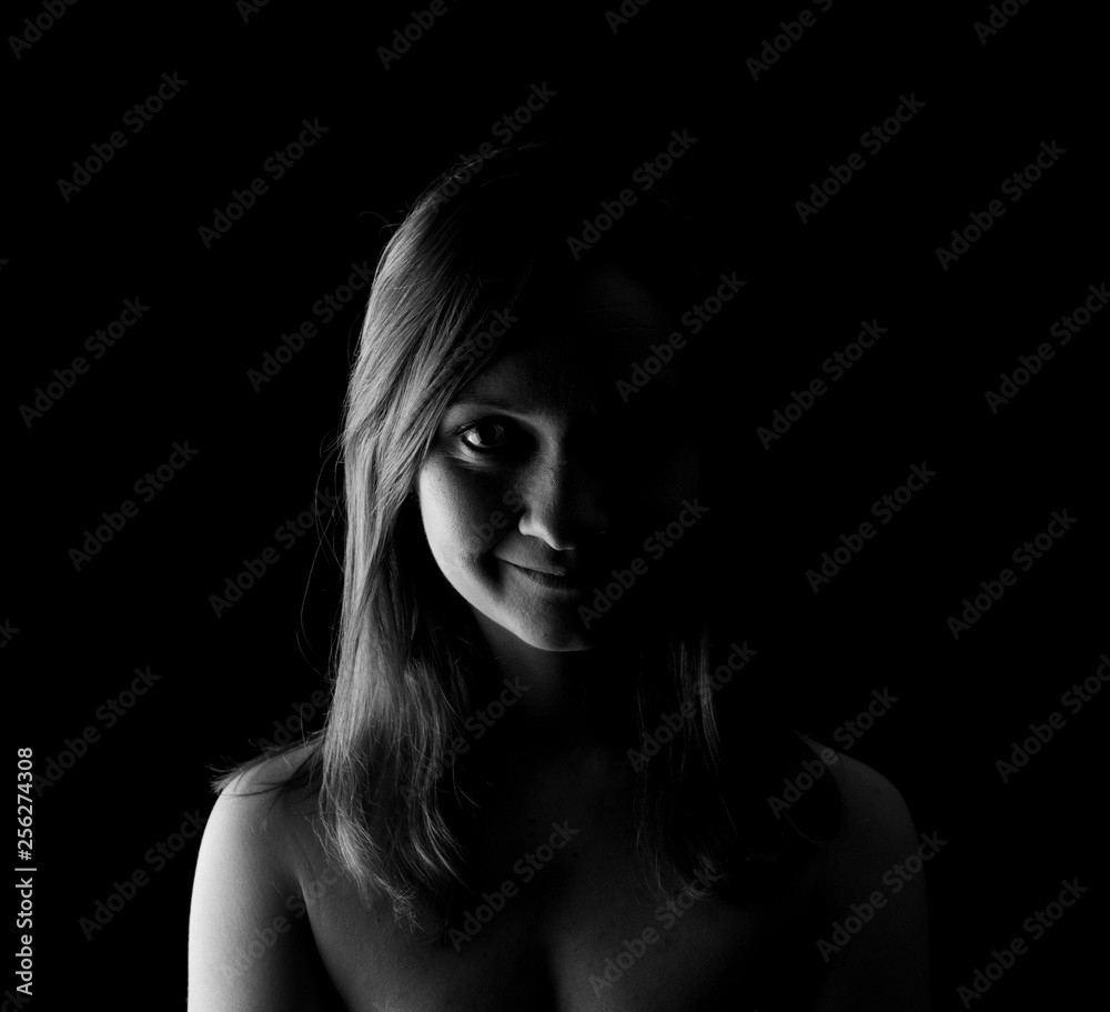 Young Woman Showing Expresion Black & White Isolated