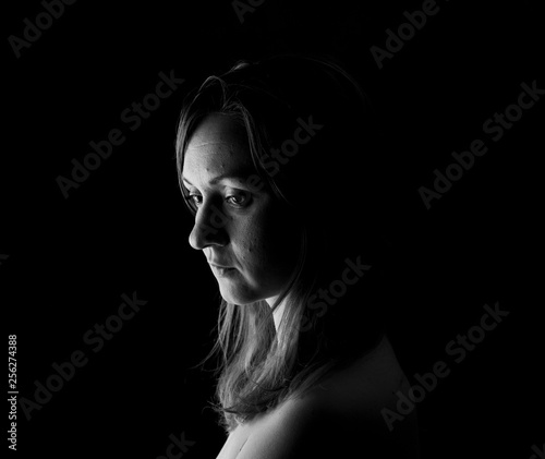 Young Woman Showing Expresion Black   White Isolated