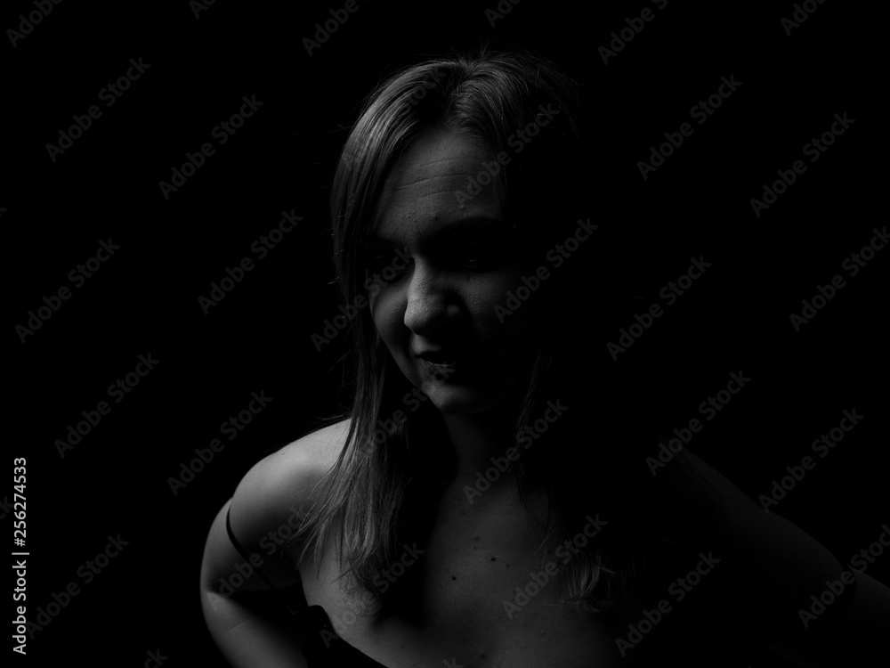 Young Woman Showing Expresion Black & White Isolated