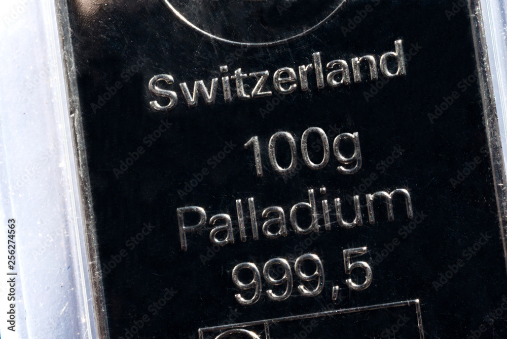 Fototapeta premium The surface of a palladium ingot. Palladium bar weighing 100 grams.