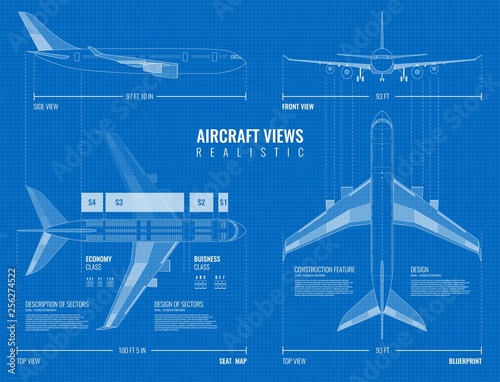 Outline Airplane Views Blueprint 
