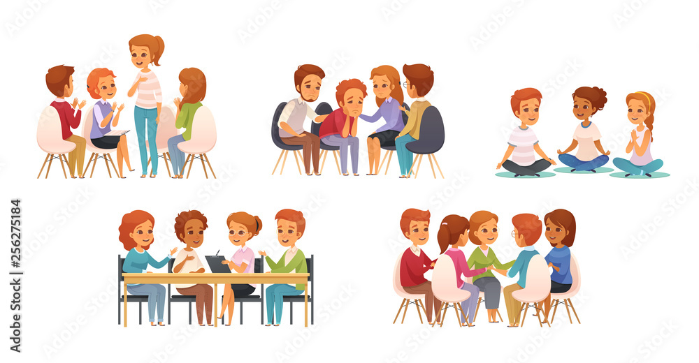 Group Therapy Cartoon Icon Set