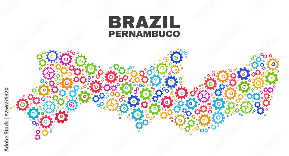 Mosaic technical Pernambuco State map isolated on a white background. Vector geographic abstraction in different colors.