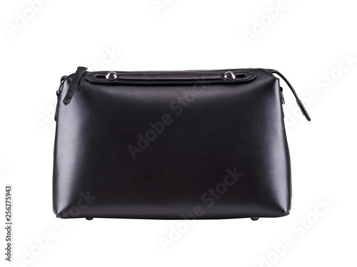 Black natural leather female purse isolated on white