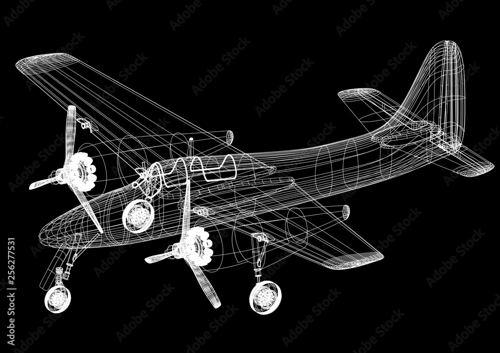 Naklejka premium Light Airplane Architect blueprint