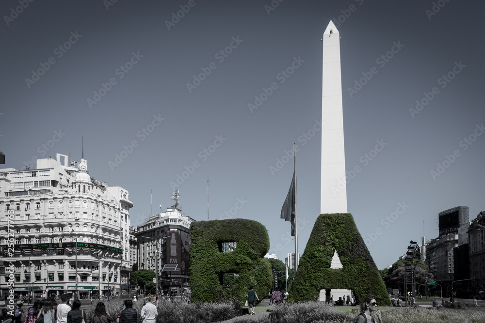 The obelisk the landmark of Buenos Aires, Argentina. It is located in the Plaza de la Rep blica on Avenida 9 de Julio