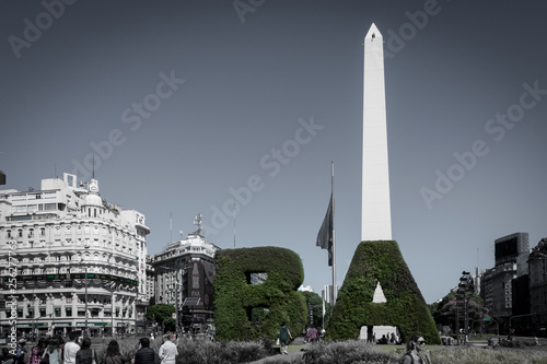 The obelisk the landmark of Buenos Aires, Argentina. It is located in the Plaza de la Rep blica on Avenida 9 de Julio photo