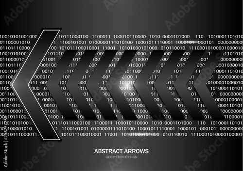 Creative geometric black arrows. Abstract dark background with highlights, numeric computer code. Vector illustration for your design.