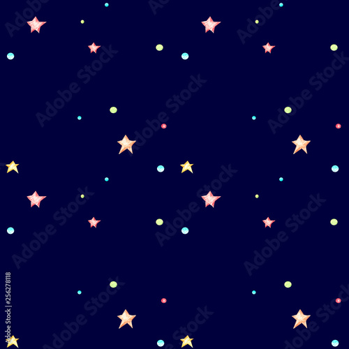 Seamless pattern with small stars on a dark blue background.