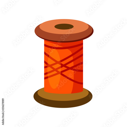 Bobbin of sewing thread. Bright orange yarn. Can be used for topics like needlework, tailoring, embroidering