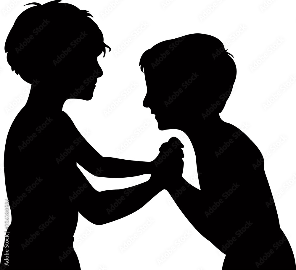 boys fighting, silhouette vector