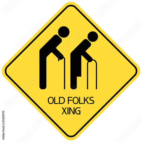 Old folks.Xing. Sign,warning about the possibility of pedestrians in this area with a slow reaction.