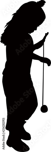 girl playig with whirligig, silhouette vector