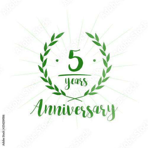 5 years anniversary celebration logo. Anniversary watercolor design template. Vector and illustration.