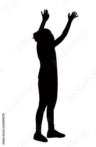 girl raised hands, silhouette vector