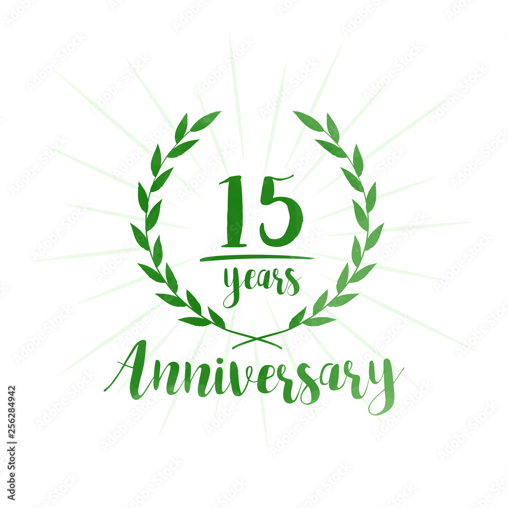 15 years anniversary celebration logo. Anniversary watercolor design template. Vector and illustration.