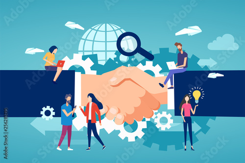 Vector of entrepreneurs and freelance community members team working on a handshake background