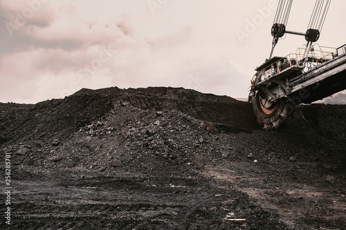 Giant bucket wheel excavator in coal mine