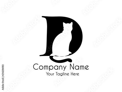 Abstract,Unique and minimal alphabet letter D with a hidden cat