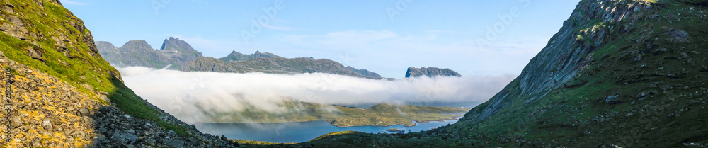 clouds over the fjord in Lofoten in Norway