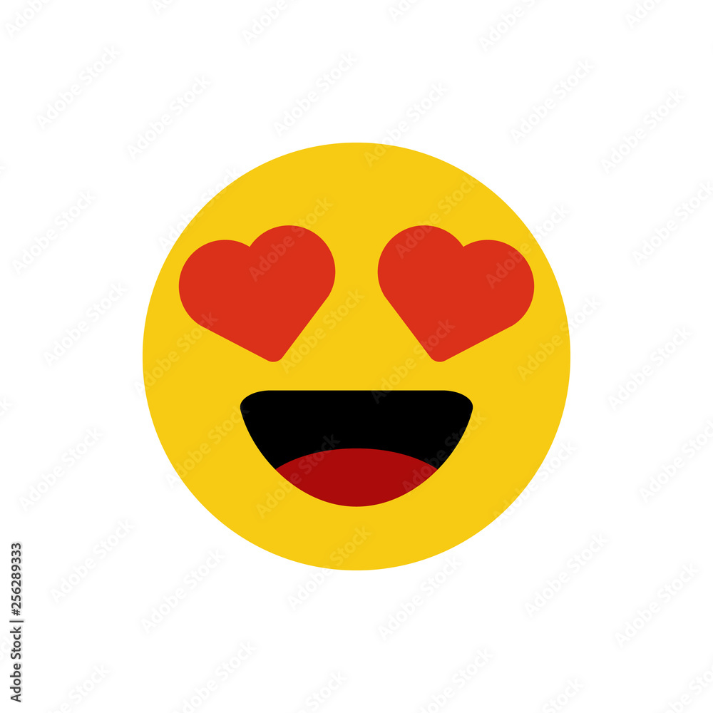 Vector Emoji yellow stupid smiley face with red heart eyes and mouth on  white background. Funny cartoon Emoji icon. 3D illustration for chat or  message. Stock Vector | Adobe Stock
