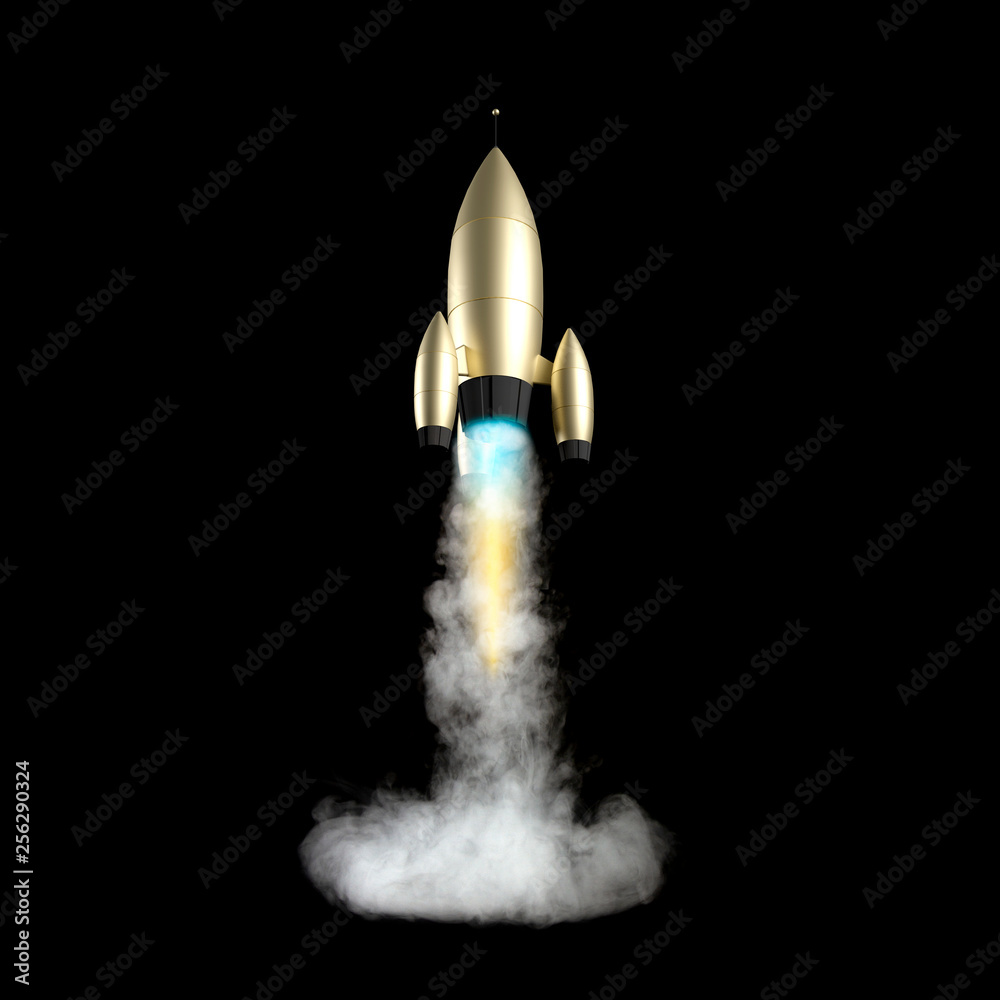fusée qui décolle sur fond noir Stock Illustration