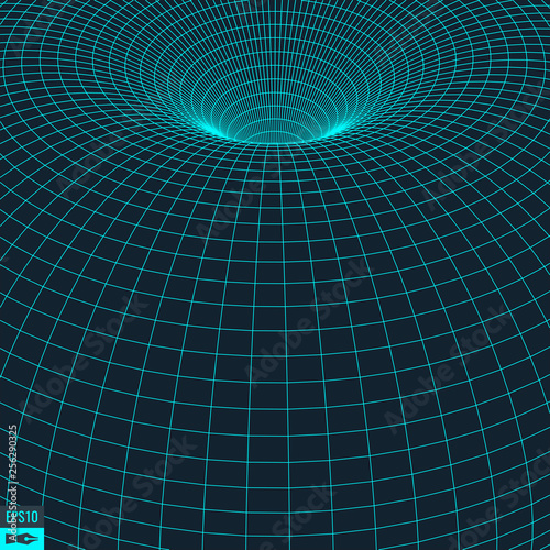 Wireframe vector torus background. Wormhole concept. Funnel perspective grid. Vector Illustration.