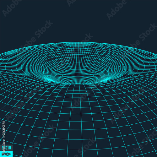 Wireframe vector torus background. Wormhole concept. Funnel perspective grid. Vector Illustration.