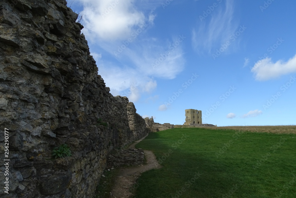 Blue skies over Scarborough Castle, North Yorkshire, England, UK