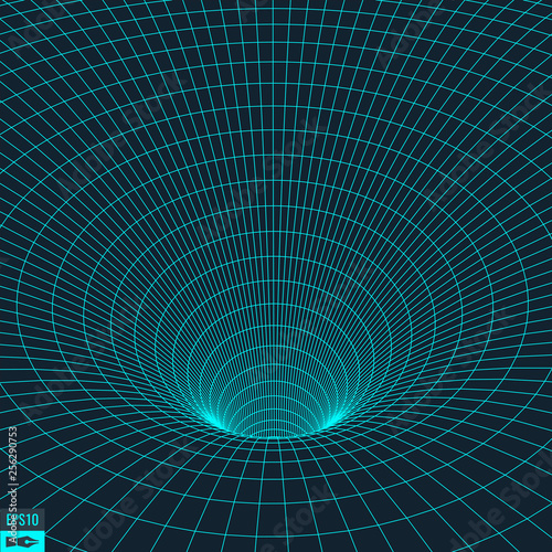 Fototapeta Naklejka Na Ścianę i Meble -  Wireframe vector torus background. Wormhole concept. Funnel perspective grid. Vector Illustration.