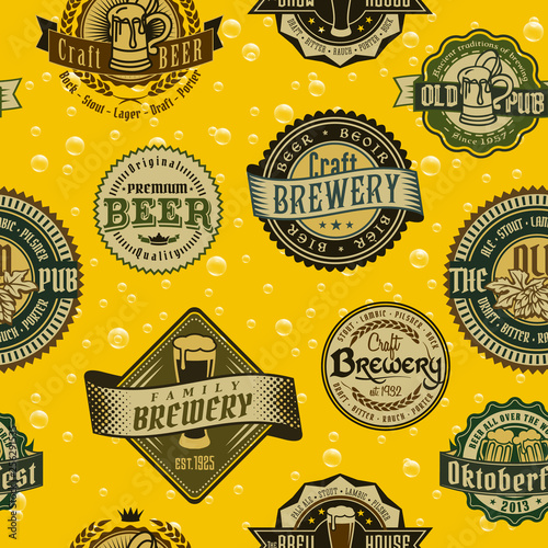 Yellow seamless background of craft beer logo