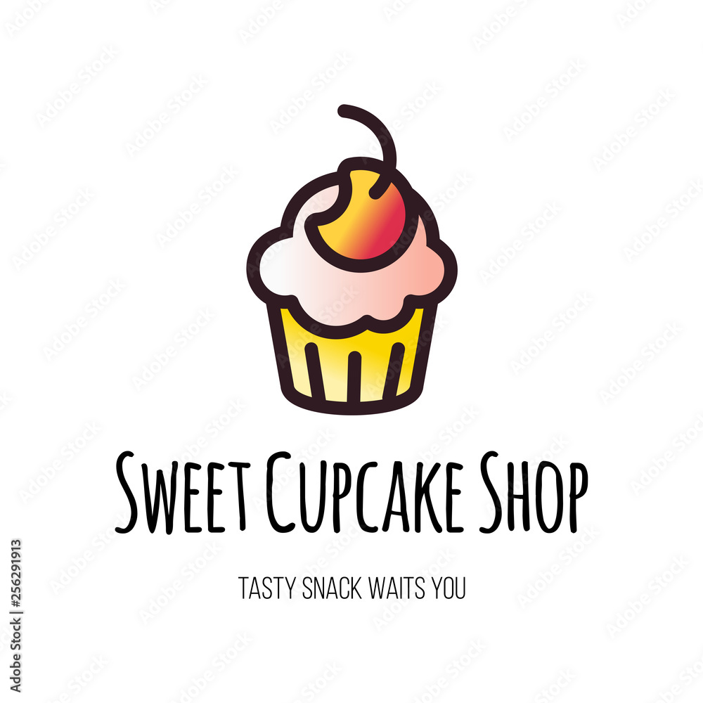 Sweet cupcake shop flat vector logo design Sweet cupcake shop flat vector logo design