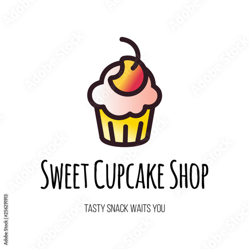 Sweet cupcake shop flat vector logo design