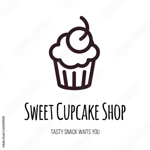 Sweet cupcake shop lettering vector logo concept