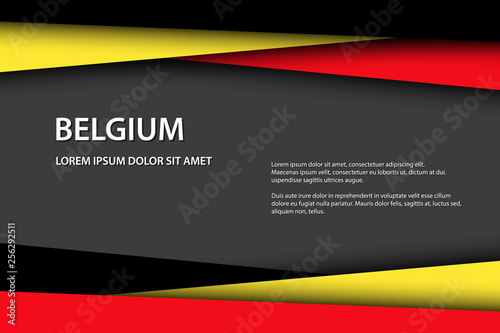 Modern vector background with Belgian colors and grey free space for your text, overlayed sheets of paper in the look of the Belgian flag, Made in Belgium