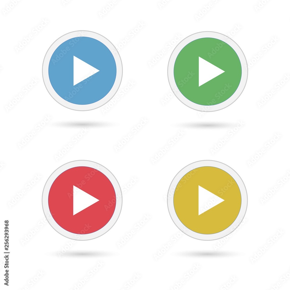 Four play button with shadow on white background Four play button with shadow on white background