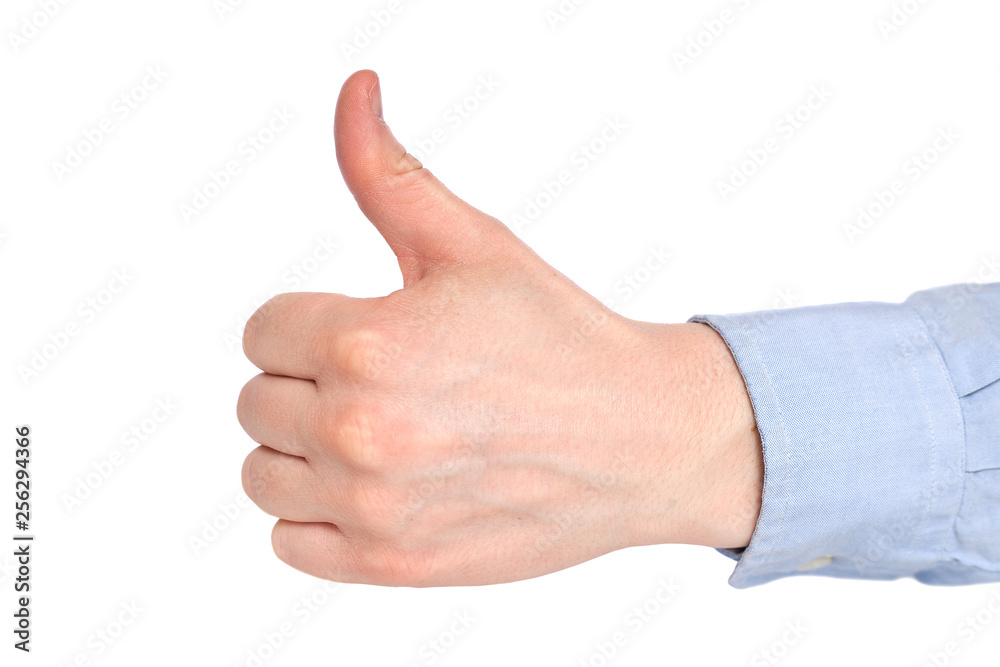 male hand on a white background shows like. Copy space male hand on a white background shows like. Copy space